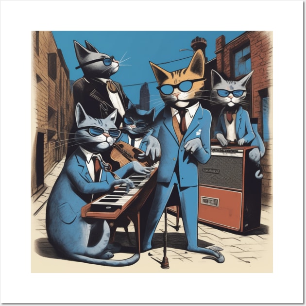 Jeffy and The Alley Cats, a Blues Band from the 1960’s made up of cats, Wall Art by Musical Art By Andrew